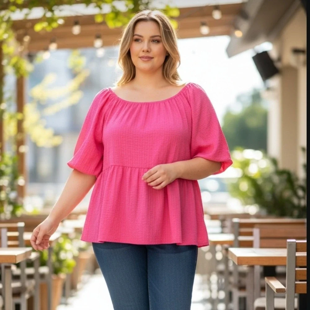 Nwt Old Navy Puff-Sleeve Seersucker Women Size 3X Loose Summer Comfort Swing Top